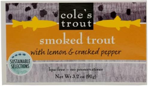 COLE'S SMOKED TROUT WITH LEMON AND CRACKED PEPPER - Canned Fresh Seafood, Gluten-Free Can Trout – 3.2 oz