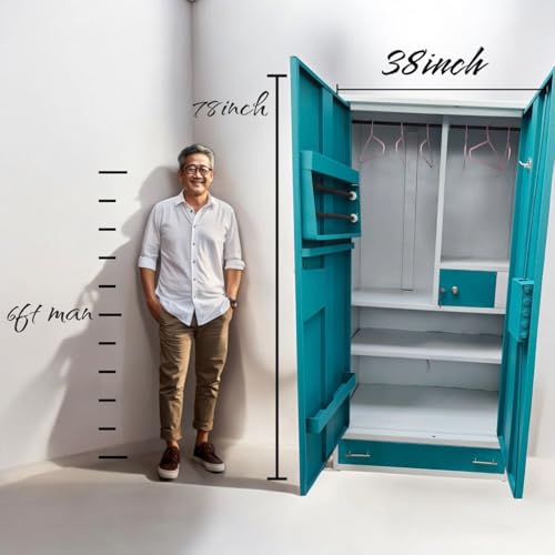 Image of 2 Door Wardrobe | Steel Almirah | 2 Hanging Rode, 2 Storage Shelves, 1 Drawers with 1 Locker 22 Gauge in Cabinet | with Mirror