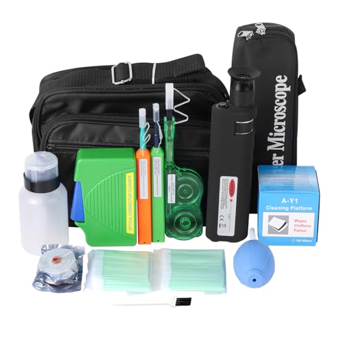 Duogalia 14PC Fiber Optic Cleaning kit, 400x Fiber Optic Microscope, 2.5mm/1.25mm & MPO/MTP Cleaner Pen and Cleaning Box with Replace core