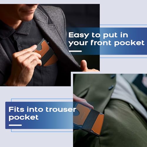 Image of RUNBOX Slim Wallet for Men, RFID Aluminum Pop-Up Card Holder for 12 Cards | Minimalist Front Pocket Design, Elastic Cash Strap, RFID Protection, Gift for Men on Birthdays, Father's Day, and Christmas
