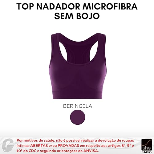 She By Mash Top Esportivo Academia Microfibra de Poliamida Sem Costura Alta Sustenção, Berinjela, G