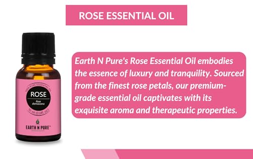 Image of Earth N Pure Diffuser Gift Set | Pack of - 1 Rose Essential Oil Therapeutic Grade - 15ml, 1 Ceramic Aroma Diffuser /Burner, 2 Tealight Candles | for Home Decor