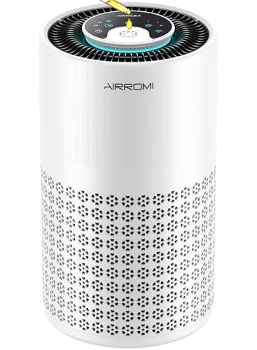 AIRROMI Air Purifier for Bedroom with HEPA 3-in-1 Filter, Pet Air Purifier for Home Cat Pee Smell, Covers Upto 990 Ft², Quiet 360° intake Air Cleaner for pet hair,allergies,Dust,Smoke A2001 White