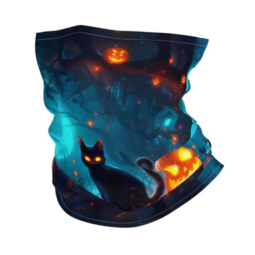 Buewutiry - Cubrecuello para hombre y mujer - Halloween bosque calabaza cabeza de gato negro bufanda capucha máscara bandana bufanda