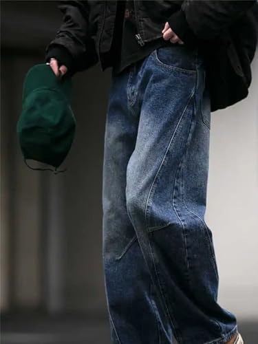 Men’S Fashion Slim Fit Heavyweight Vintage Washed Straight Leg Denim Cargo Pants Full Length Button Fly Distressed Jeans4