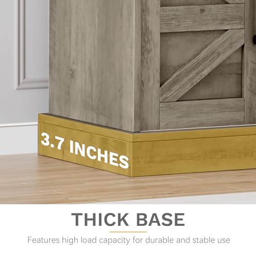 DWVO Farmhouse Buffet Cabinets, 52" Coffee Bar with Goblet Holder & Power Outlet, Sliding Barn Door Sideboard Cabinet for Kitchen & Living Room Storage(Rustic Grey Oak) by DWVO - Image 7