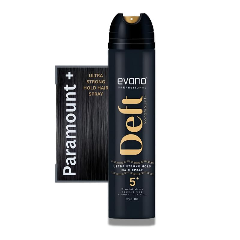 Image of Evano Professional Deft Paramount Hair Hold Spray For Men & Women 250ml | Extra Strong Hold for Long Events| Instant Crystal Shine | Non-Sticky & No Flakes | for All Hair Types
