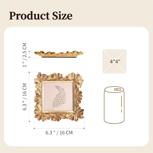 Image of Antique Floral Picture Frame - Resin & Glass Victorian-Style Frame for Tabletop or Wall Decor (Gold, 4 inch x 4 inch)