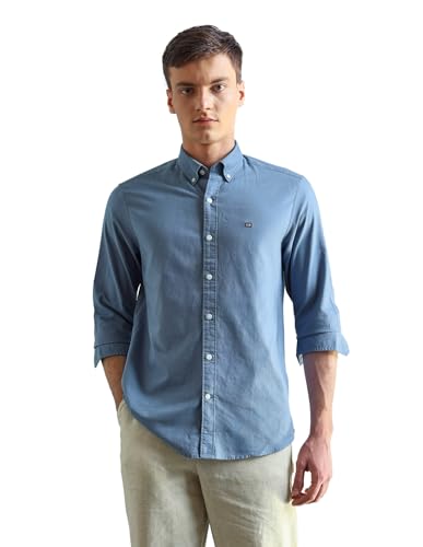 Image of Arrow Sport Solid Slim Fit Cotton Shirt for Men - Full Sleeve Mens Casual Shirts