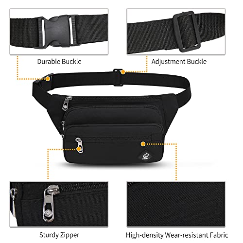 IHIGOGOFA Bauchtasche Gürteltasche Hüfttasche mit Einem 60 cm Verlängerten Gürtel Unisex Modern Umhängetaschen Handytasche für Outdoor Reise Wandern Hundetraining Damen und Herren Schwarz