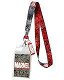 Bioworld Marvel Lanyard ID Badge Holder, 2' Rubber Charm Pendant With Raised Script And 2 Sided Vintage Comic Strip Pattern