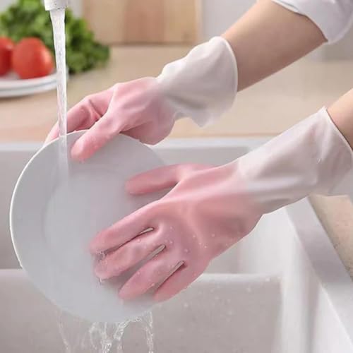 Image of ROHC Dishwashing Hand Gloves Non Scratch Wire, Waterproof Home Kitchen Utensils Cleaning Gloves for Washing Dish Easy Rinsing, Reusable Cleans Dishes Pots, Pans, Sinks (PINK)