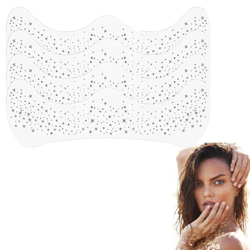 IKOPFLN 4 Pezzi Tatuaggi Temporanei Per Viso Con Lentiggini,Resistenti All'Acqua,Stelle Dorate e Punti,Tatuaggi Temporanei,Festival,Lentiggini,Henné Freckles(Argento)