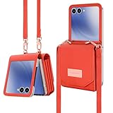 XIMAND Funda para Samsung Galaxy Z Flip 7 acordeón con Ranuras para Tarjetas de Gran Capacidad, Ventana para Fotos, Accesorio Elegante y versátil. Naranja