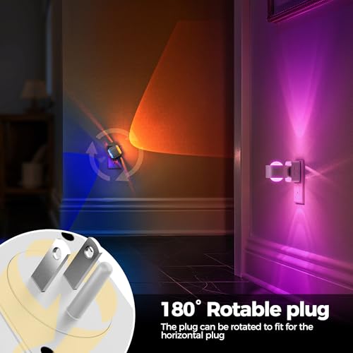 Image of Briignite Night Light Projector, RGB Color Changing Night Light for Kids, 180 Rotating Night Lights Plug into Wall, Dusk to Dawn Sensor, RGB Ambient Lighting for Gaming Room Gifts, White, 2 Pack