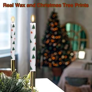 Christmas Flameless Taper Candles 4 Pcs LED Candlesticks with Timer and Christmas Tree Decals Christmas Tree Candles with 3D Flame for Home Decor Table Centerpieces078 x 964