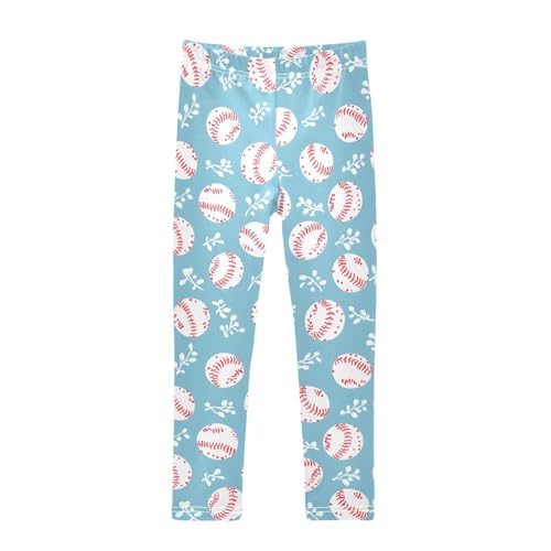 Blue Baseball Softball Leaf Girls Leggings Soft Stretch Workout Yoga Dance Pants for Kids Casual Tights