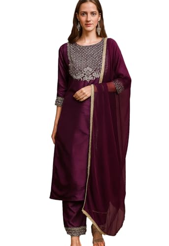 Ensemble Kurta haut de gamme en georgette brodée avec dupatta LookMark