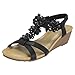 Womens Floral Low Wedge Heel Open Toe Summer Ankle Strap Holiday Sandals
