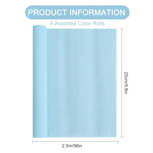 Image of BEISHIDA Pink Blue Crepe Paper Roll, 4 Rolls Crepe Paper Sheet for Craft