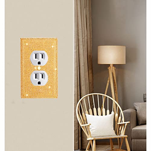 Image of Shiny Golden Rhinestones Wall Plates Light Switch Decorative Cover Plate Single Toggle Rhinestones Outlet Covers Wall Plate