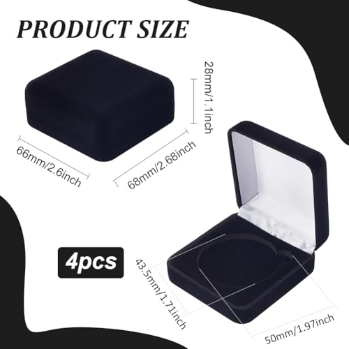 FINGERINSPIRE 4 Pcs 40mm Black Velvet Challenge Coin Storage Gift Box 2.67x2.58x1.4 Square Badge Presentation Display Box Single School Emblem Badge Display Holders Medal Lapel Pin Storage Boxes