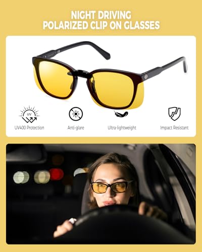 Clip On Night Vision, Driving Polarized Sunglasses - Anti Glare UV400 for Wearing Over Prescription Glasses3