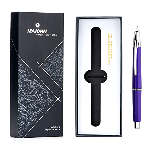 Erofa Majohn A2 Press Fountain Pen Extra Fine Nib With Box, Retractable Purple Resin Ink Pen With Converter Writing Pen Set,Purple--Silver Clip #TOP2