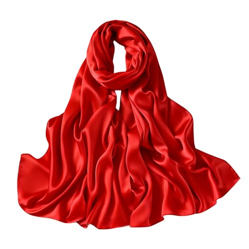 Lina & Lily Women's Silky Satin Scarf Shawl Wrap for Wedding Evening Dress (Red)