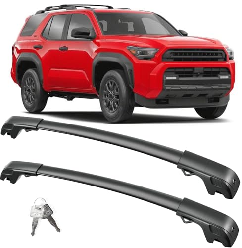 FengYu 300lb Lockable Roof Rack Cross Bars Compatible with Toyota 4Runner 2025 2026 with Raised Side Rails Heavy Duty Aluminum Roof Rails Crossbars Cargo Bars Canoe Rooftop Black Carrier Luggage