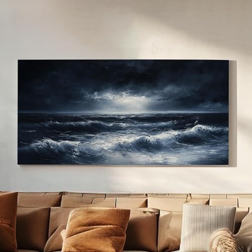 Toile imprimée vagues océaniques tableau horizontal bleu crépuscule décoration salon bohème 55x110
