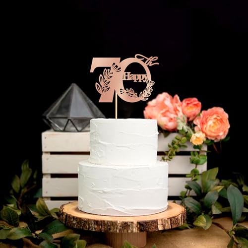 Blumomon 1Pcs 70th Happy Birthday Cake Topper Happy 70 Cake Topper Cheers to 70 Cake Decoration 70th Birthday Party Decoration 70th Anniversary Cake Decoration（Rose Gold） - Image 6
