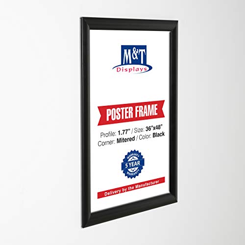 M&T Diplays Aluminum Snap Frame 36X48 Inches Poster Size 1.77" Profile Black Mitred Corner Easy Open Front Loading Picture Certificate Document Home Office Restaurant Cafe Cinema Theater Hospital #TOP1