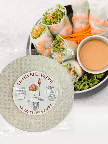 Lotus Rice Paper Vietnamese Spring Roll Wrappers 22cm Diameter 330 Gram 33 Sheets Imported from Vietnam