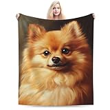 Qycazzw Cute Pomeranian Blanket Gifts for Women Girls Kids Dog Lovers, Puppy Flannel Blankets, Warm Cozy Soft Throw for Bedroom, Camping, Couch, Decor 50x60 in