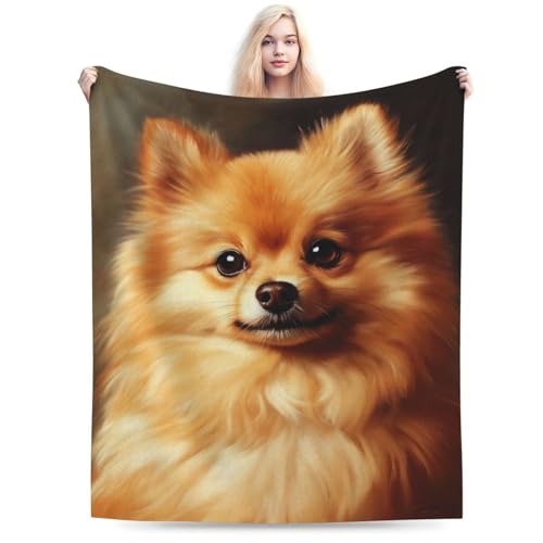 Qycazzw Cute Pomeranian Blanket Gifts for Women Girls Kids Dog Lovers, Puppy Flannel Blankets, Warm Cozy Soft Throw for Bedroom, Camping, Couch, Decor 50x60 in