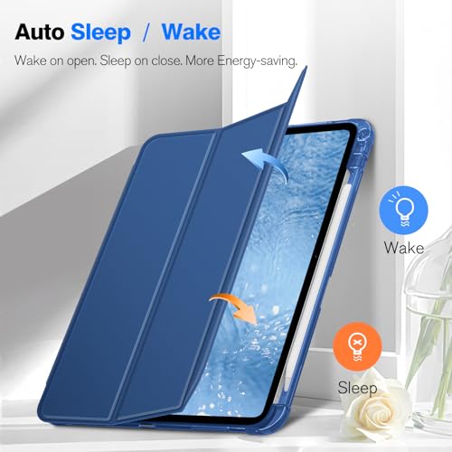 Image of Fintie SlimShell Case for iPad Pro 11-inch (M5) 2025 / (M4) 2024 - Lightweight Soft TPU Protective Stand Back Case with Pencil Holder, Translucent Frosted Cover, Auto Wake /Sleep, Navy