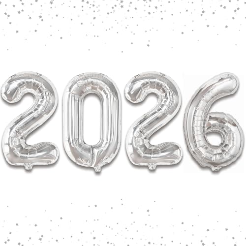 Image of KatchOn, Silver 2026 Number Balloons - 16 Inch | 2026 New Year Balloon | 2026 Balloon | Silver Foil Balloons 2026 For New Years Decorations 2026 | New Years Eve Party Supplies 2026 | NYE Decorations