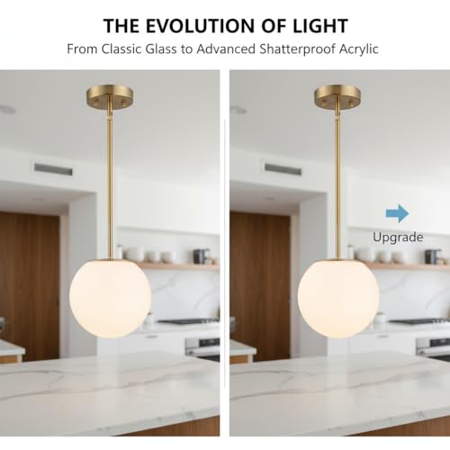 Gold Globe Pendant Light, Acrylic Opal Shade, Modern Hanging Fixture by DALIVOL - Used condition - Image 2