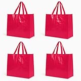 Aucomptoirdesboites Lot de 4 Sac cabas en plastique fuchsia 45 x 20 x 9 cm, sac de plage, course, shopping, fourre-tout, imperméable, sac porté épaule, voyage, étanche, multifonction (4)