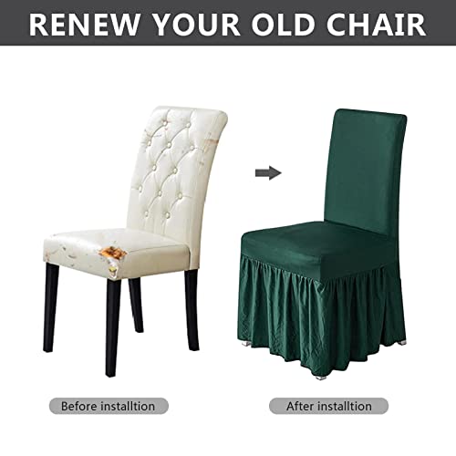 Molasofa Chair Covers For Dining Room Set Of 4 Stretch Chair Slipcovers With Skirt For Kitchen Seat Protectors Wedding Banquet Decor Kids Pets Spandex Fabric Washable (4Pcs, Dark Green) #TOP6