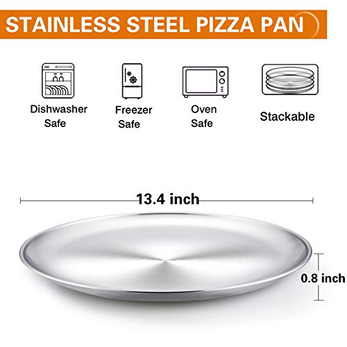 Teamfar Pizza Pan, 13.4 Inch Stainless Steel Pizza Pan Set Large Pizza Oven Pans Tray For Baking Serving, Healthy & Heavy Duty, Dishwasher Safe & Easy Clean - 4 Piece #TOP1