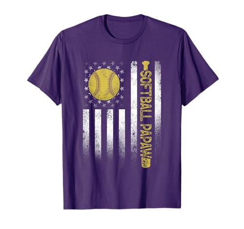 Distressed USA American Flag Softball Papaw Father's Day T-Shirt