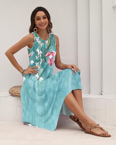 Image of AUSELILY Women's Summer Dresses Casual Sleeveless Midi Tank Beach Dress | Women's Asymmetrical Hem Sundress with Side Pockets, Great for Beach, Vacation & Daily Wear