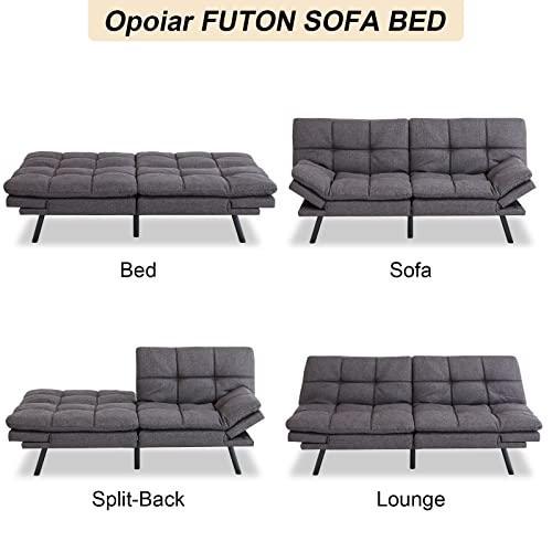 Opoiar Futon Sofa Bed Memory Foam Couch Bed With Mattress And Frame Included, Comfortable Grey Fabric Loveseat Sleeper Sofa For Dorm Apartment Office College Small Space Bedroom, Easy Assemble #TOP5