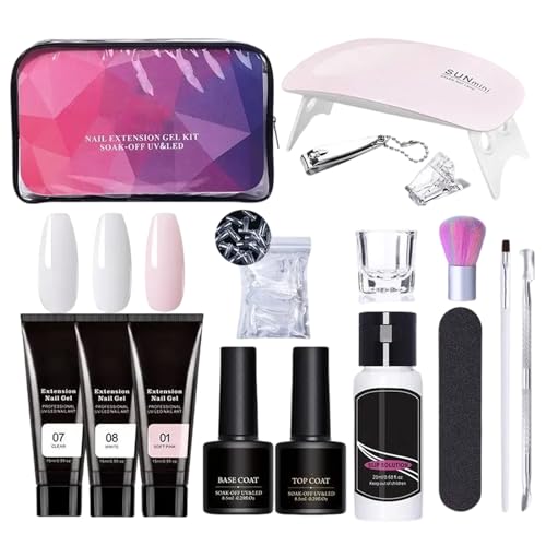 Kit de gel d'extension en poly haut de gamme avec solution de glissement et lampe de soin