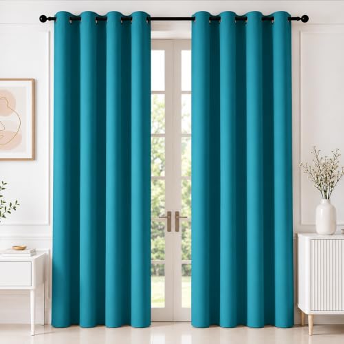 HOMEMONDE Blackout Curtain 7 Feet Set of 2 - Thermal Insulated & Room Privacy Door Curtains, Solid Blue 90% Light Blocking Curtains 84 Inch Long - (213L x 118W CM)