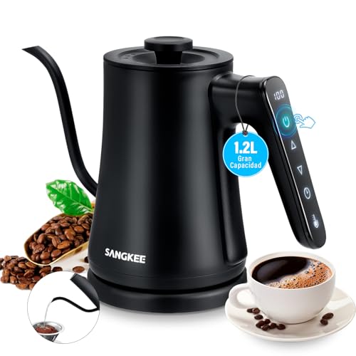 La mejor comparación de Calentamiento y control de temperatura para comprar online. 45 SANGKEE Tetera Hervidora Eléctrica de Acero Inoxidable con Cuello de Cisne,1200W Temporizador Control Temperatura,Jarra Portátil para Café, Té y Agua Hirviendo,Calentamiento...