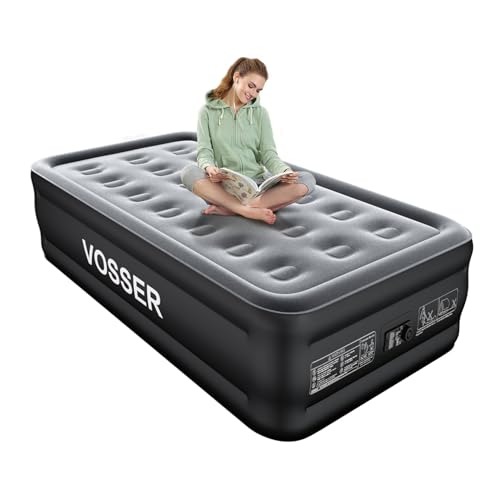 VOSSER Air Mattress Twin with Built in Pump,18” Raised Blow Up Mattress,Inflatable Mattress in 2 Mins,Single Twin Size Air Mattress for Home,Floor&Camping, Air Bed for Adults,330LB Max,Black