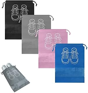 4 Pack Women's Travel Shoe Bags, Waterproof & Dustproof Drawstring Shoe Bags, Portable Travel Bags with Clear Slots for Everyday Use and Travel